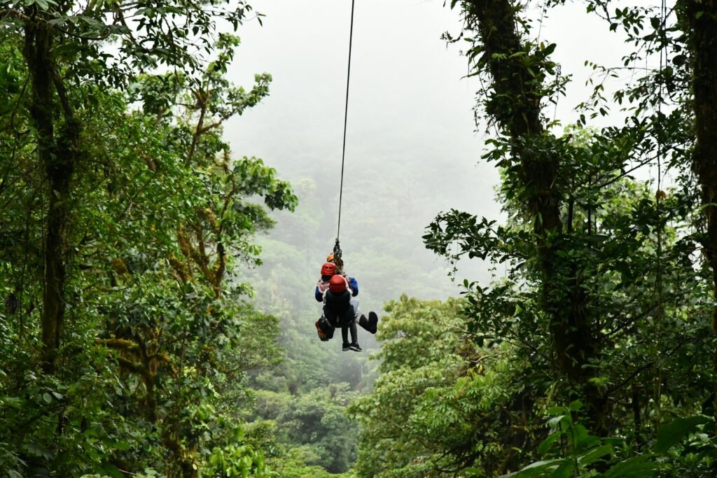 pexels-photo-8771397-8771397 Experience an exhilarating zip line ride through the lush Costa Rican rainforest, ideal for adventure seekers.