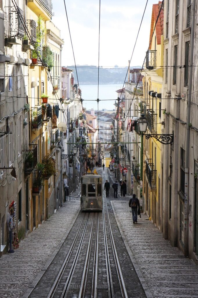 portugal, lisbon, center, city, street, via, trolleybus, rails, panorama, tiles, facades, homes, roofs, portugal, portugal, lisbon, lisbon, lisbon, lisbon, lisbon