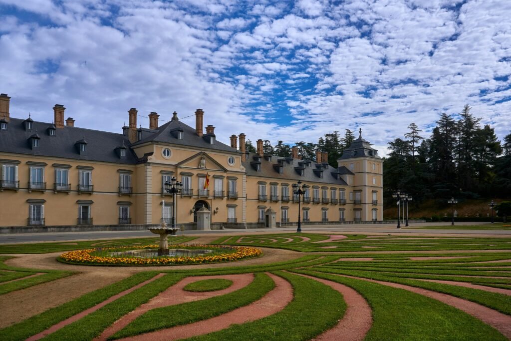 pexels-photo-12603562-12603562 View of El Pardo Royal Palace in Madrid with intricate garden design.