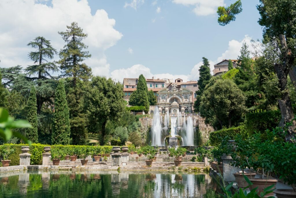 Beautiful view of the iconic fountain at Villa d'Este, a UNESCO World Heritage site in Tivoli, Italy.