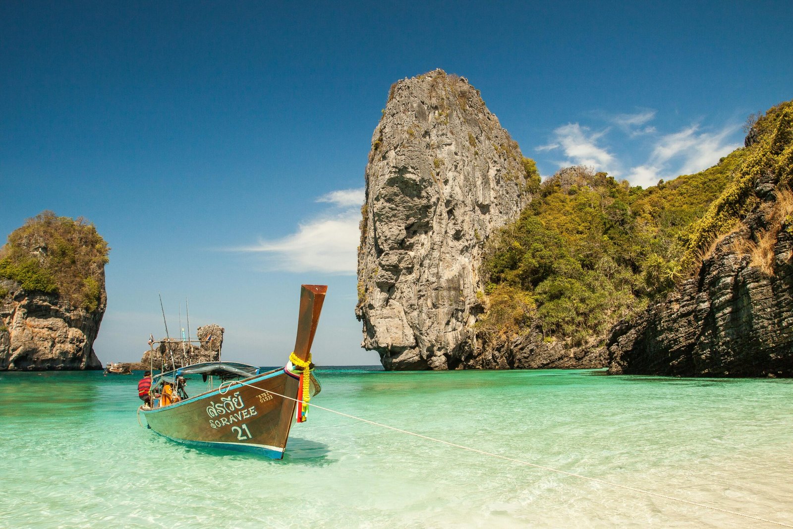 pexels-photo-176400-176400 A picturesque tropical beach with a traditional boat and stunning limestone cliffs in clear turquoise waters.