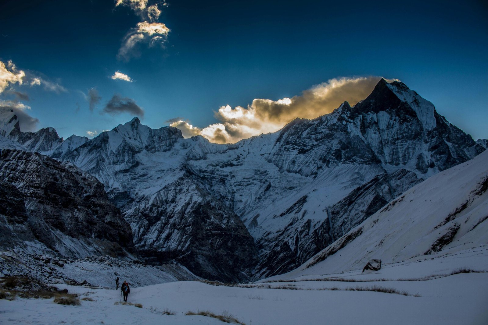 pexels-photo-933183-933183 Breathtaking view of snow-capped Annapurna mountains during twilight in Nepal.