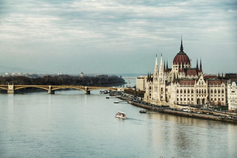 Scenic view of the Hungarian Parliament Building and Danube River in Budapest.