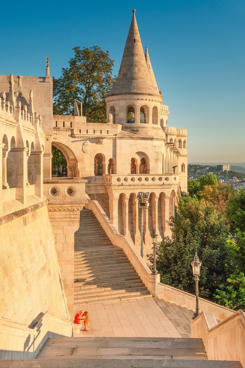 fisherman's bastion, buda castle, budapest, architecture, castle, historic, nature, landmark, tourist attraction, hungary, urban, city, sunrise, dawn, morning, tourism