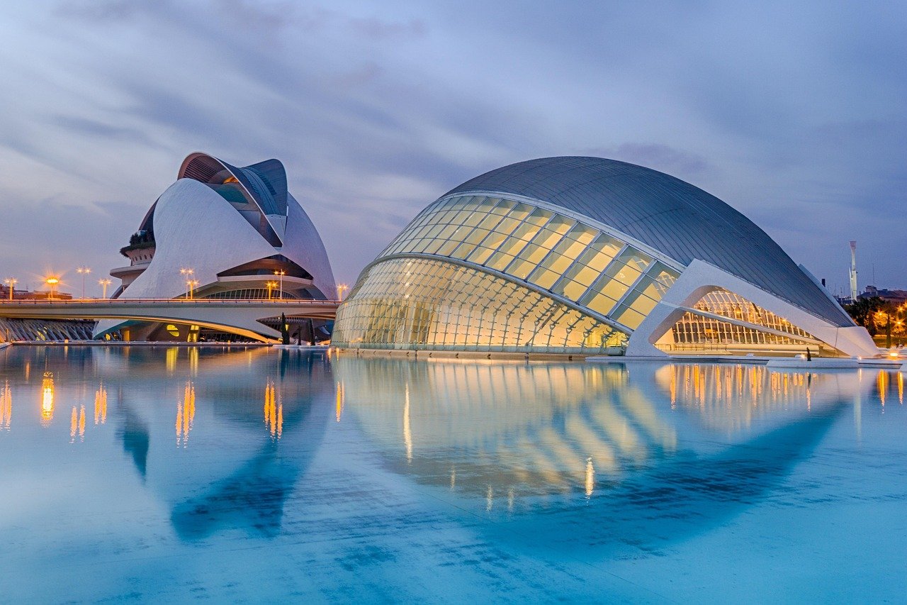 valencia, spain, calatrava, sunset, city of arts, nature, city of sciences, architecture, modernity
