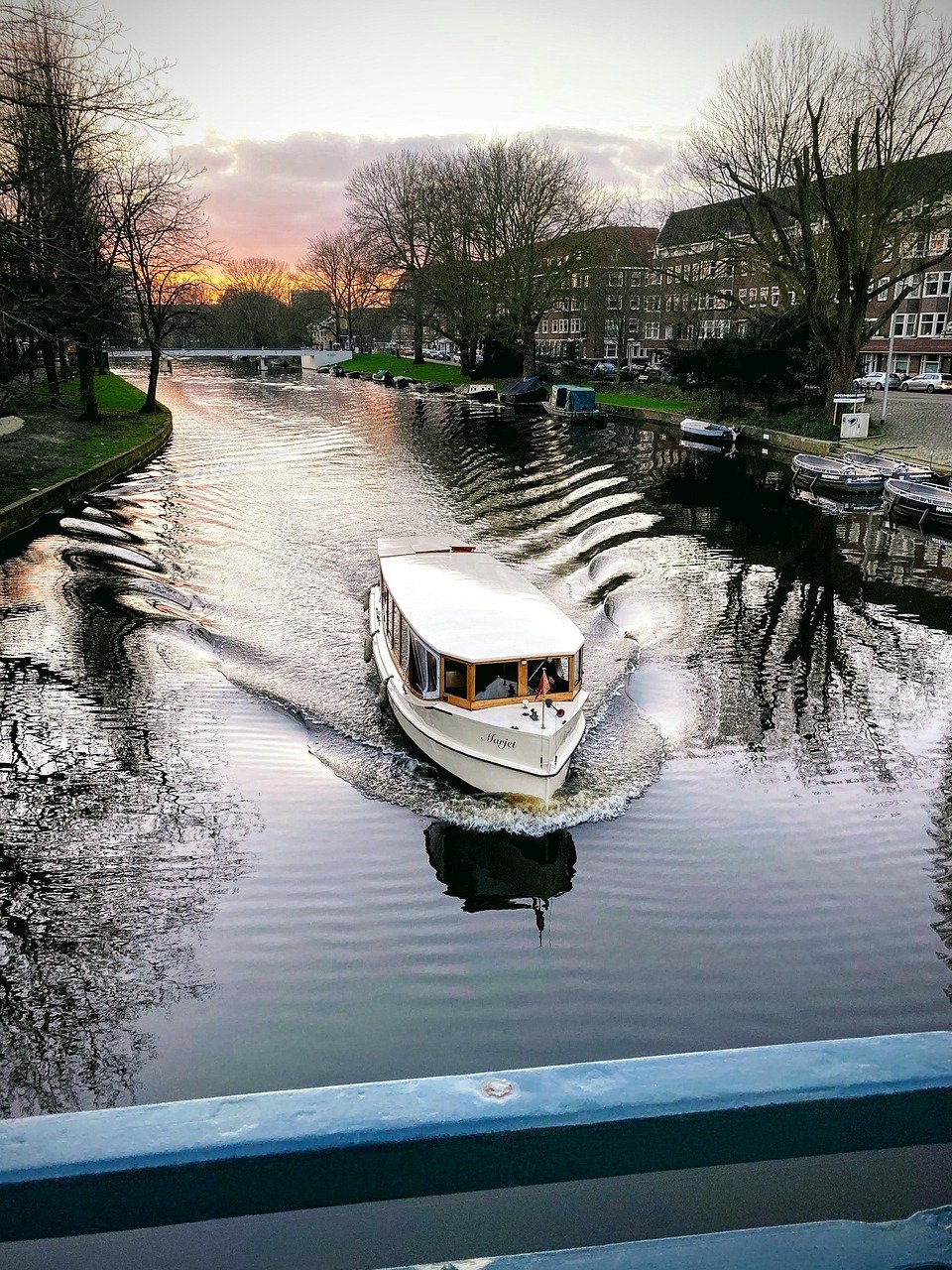 amsterdam, nature, canal, boat, sunset
