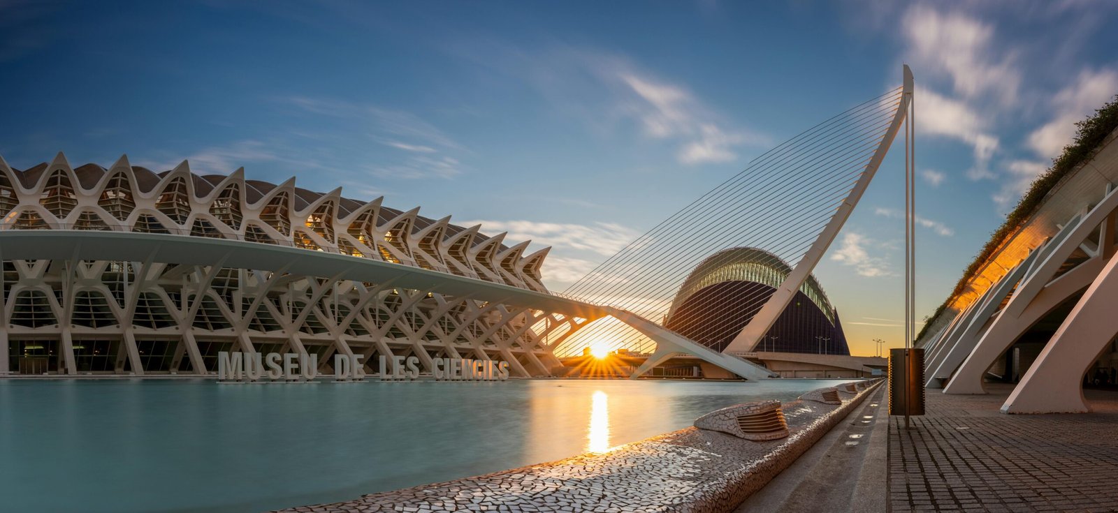 Beautiful sunrise over the City of Arts and Sciences in Valencia, Spain.