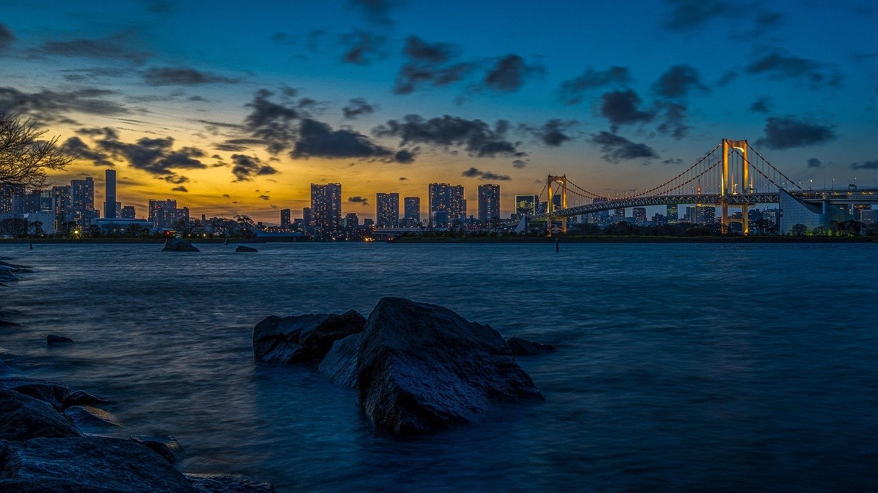 japan, tokyo, city, travel, architecture, japanese, asia, night, urban, nature, lights, bridge, sunset